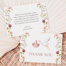 Storch-Lieferung Rosa Blumen Mädchen Baby Shower