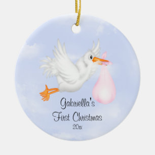 Storch Mädchen Baby's erstes Weihnachtsbaum Schmuc Keramikornament