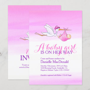 Storch mit Baby-Babypartyeinladungen Einladung