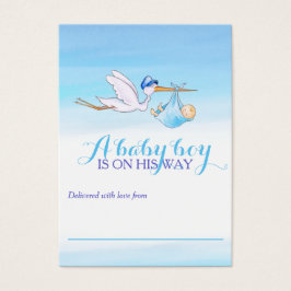 Storch mit Baby Boy Blue Duschkarten