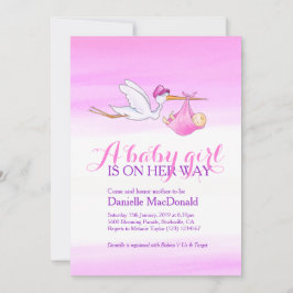 Storch mit Baby Girl Dusche Einladungen