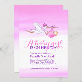 Storch mit Baby Girl Dusche Einladungen