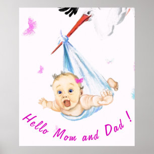 Storch mit Baby Poster Malerei - Ihr Text