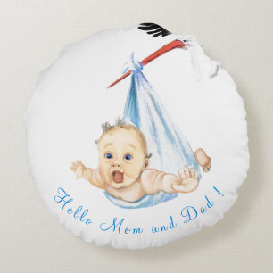 Storch mit Baby-Rundkissen Rundes Kissen