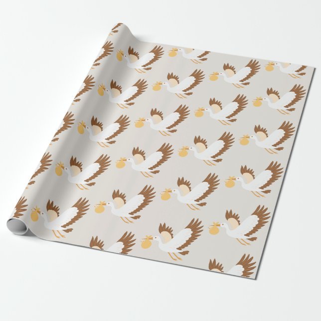 Storch mit Babydusche Geschenkpapier (Ungerollt)