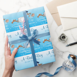 Storch mit einem Niedlichen kleinen Baby Geschenkpapier