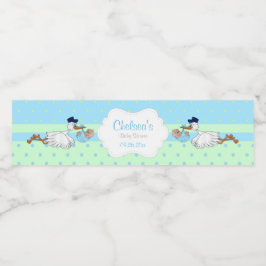 Storch mit einem Niedlichen kleinen Baby Wasserflaschenetikett