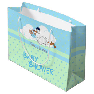 Storch mit einem Niedlichen kleinen Babyjungen Große Geschenktüte
