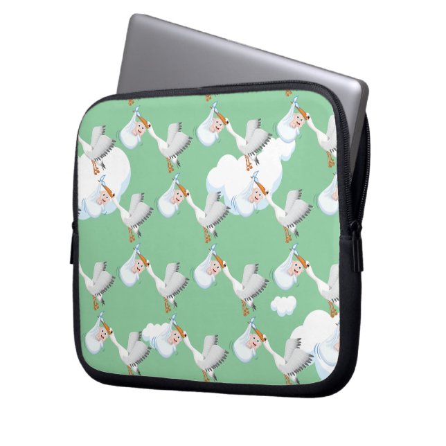 Storch mit geborenem Baby Laptopschutzhülle (Vorderseite Links)