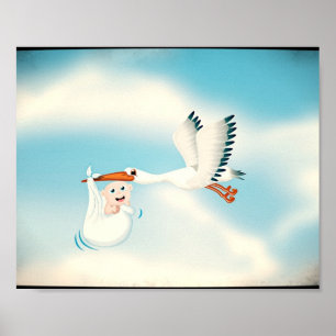 Storch mit neugeborenem Baby Poster