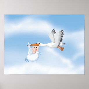 Storch mit neugeborenem Baby Poster