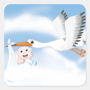 Storch mit neugeborenem Baby Quadratischer Aufkleber