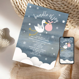 Storch mit rosafarbener Stangen Babydusche Einladung