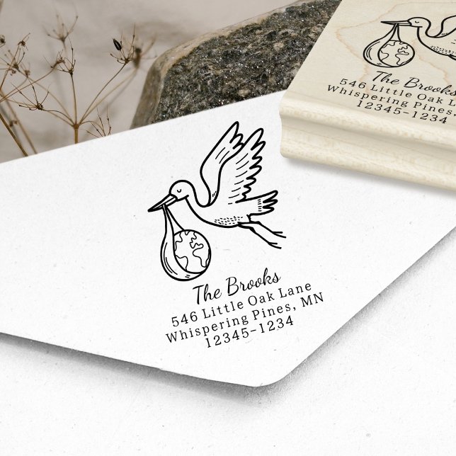 Storch mit Rücksendeadresse der Erde Gummistempel (Von Creator hochgeladen)