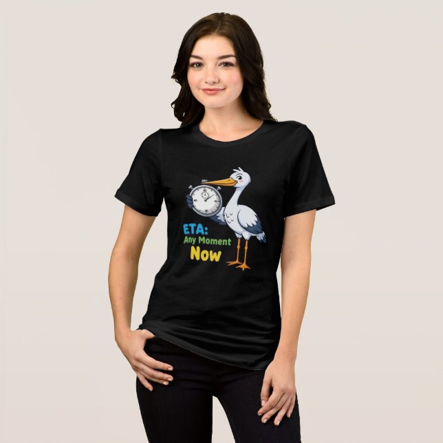 Storch mit Stoppuhr Schwangerschaft Tri-Blend Shirt (Vorderseite voll)