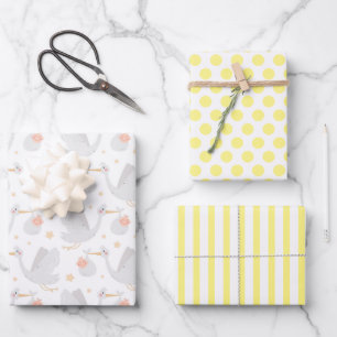 Storch New Baby Wrapping Paper Set 3 Geschenkpapier Set