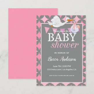Storch | Rosa Babydusche Einladung