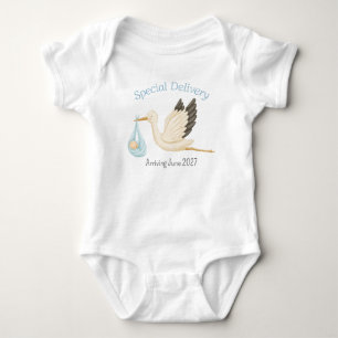 Storch-Sonderlieferung Babyjunge-Ankündigung Baby Strampler