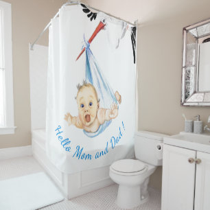 Storch Tragend Baby Funny Shower Vorhang Ihren Tex