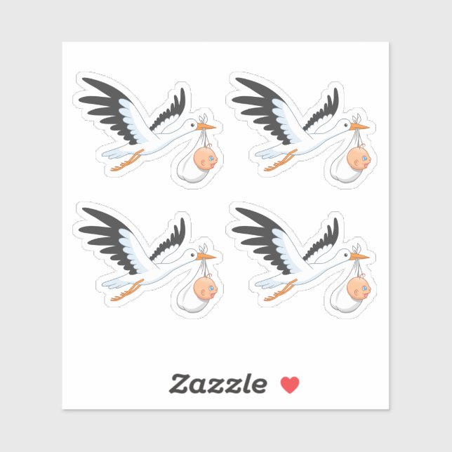 Storch Tragend ein Set von 4 Aufkleber (Blatt)