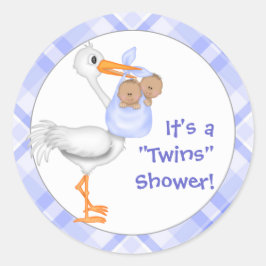 Storch & Twin Boys (dunkle Haut) Kinderdusche Runder Aufkleber