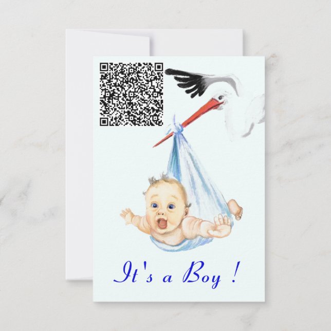 Storch und Baby Boy Shower Einladung QR Code Info (Rückseite)