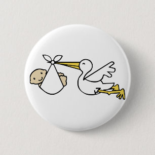 Storch und Baby-Cartoon Niedliche Geburtsankündig Button