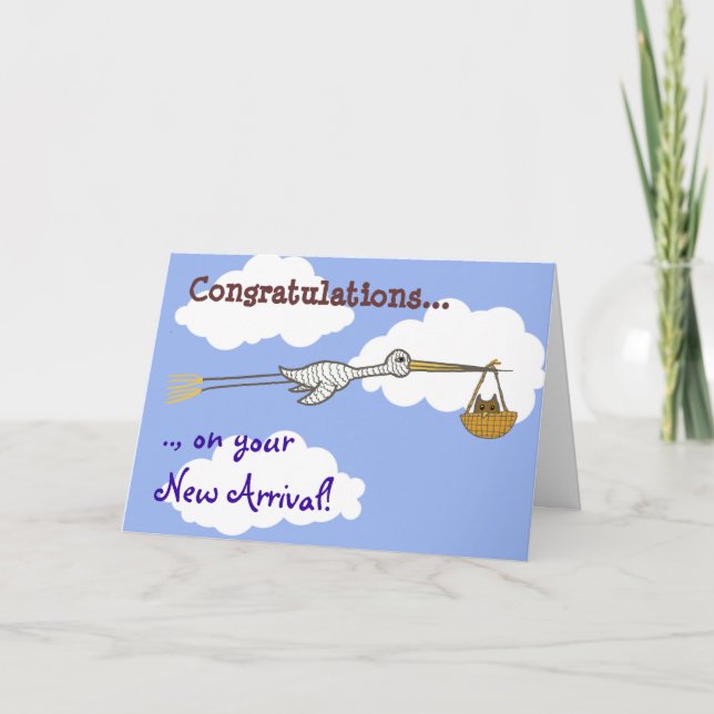 Storch-und Baby-Eulen-neues Baby Karte (Vorderseite)