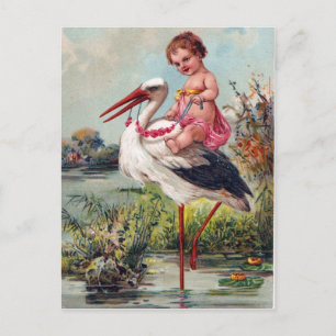 Storch und Baby Postkarte