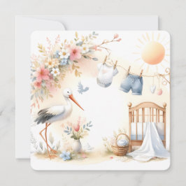 Storch und Babykleidung Soft Pastell-Baby-Hintergr Einladung