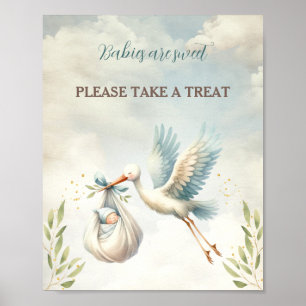 Storch Vintage Blue Boy Baby Shower Geschenk Schil Poster