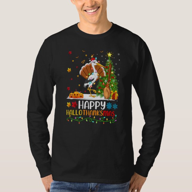 Storch Vogel Glücklicher Storch Hellothanksmas T-Shirt (Vorderseite)