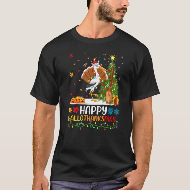 Storch Vogel Glücklicher Storch Hellothanksmas T-Shirt (Vorderseite)