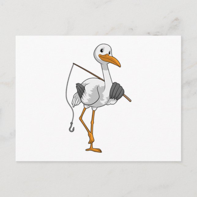 Storch wie Fisher mit Angelrute Postkarte (Vorderseite)