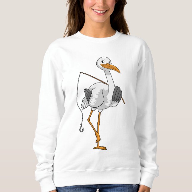 Storch wie Fisher mit Angelrute Sweatshirt (Vorderseite)
