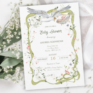 Storch Wildblumen-Band Baby Shower Einladung