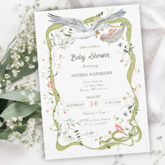 Storch Wildblumen-Band Baby Shower Einladung