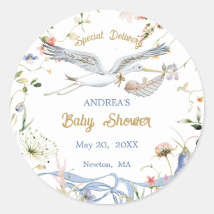 Storch Wildblumen-Band Baby Shower Runder Aufkleber