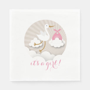 Storch + Wolken-Mädchen-Babyparty-Servietten Serviette