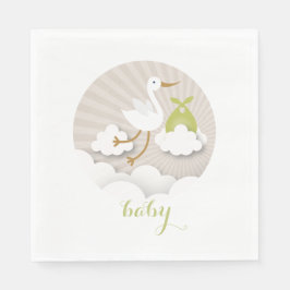 Storch + Wolken neutrale grüne Babydusche Napkins Serviette