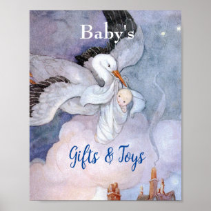 Storch zur besonderen Lieferung Baby Shower Bücher Poster