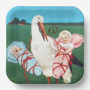 STORCH ZWILLINGS-BABY-PARTY-MONOGRAMM PAPPTELLER