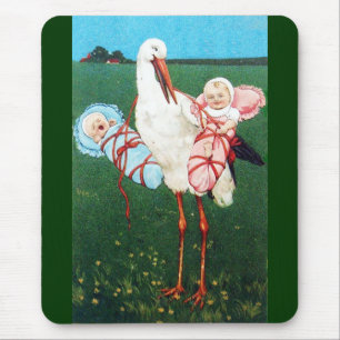 STORCH ZWILLINGS-BABYPARTY, Rosa, Türkisblau Mousepad