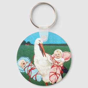 STORCH ZWILLINGS-BABYPARTY, Rosa, Türkisblau Schlüsselanhänger