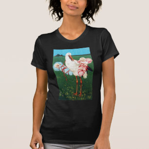 STORCH ZWILLINGS-BABYPARTY, Rosa ,Türkisblau T-Shirt