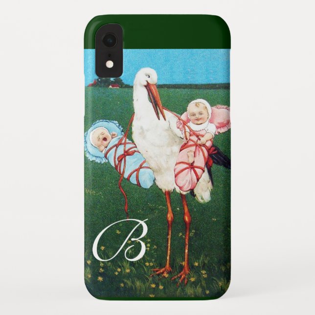 STORCH ZWILLINGS-BABYSHOWER-MONOGRAMM Case-Mate iPhone HÜLLE (Rückseite)