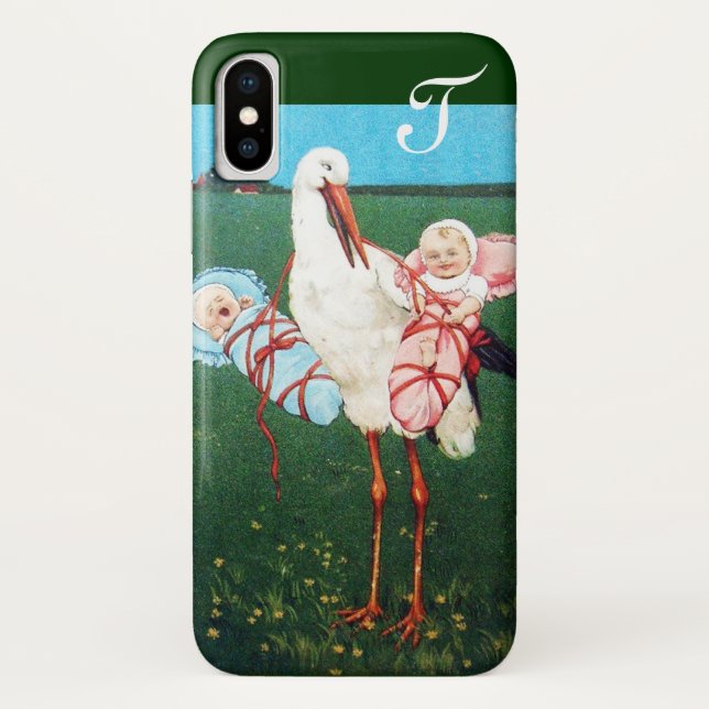 STORCH ZWILLINGS-BABYSHOWER-MONOGRAMM Case-Mate iPhone HÜLLE (Rückseite)