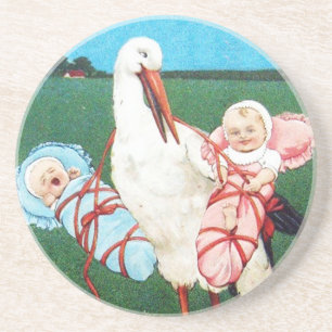 STORCH ZWILLINGS-BABYSHOWER, Rosa ,Türkisblau Getränkeuntersetzer