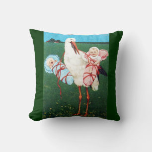 STORCH ZWILLINGS-BABYSHOWER, Rosa ,Türkisblau Kissen