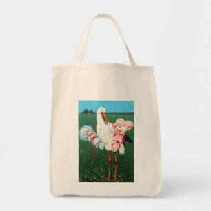 STORCH ZWILLINGS-BABYSHOWER, Rosa ,Türkisblau Tragetasche